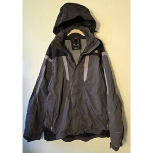 The North Face Mens M Hyvent Ski Shell Jacket Full Zip Liner Black Gray Hooded